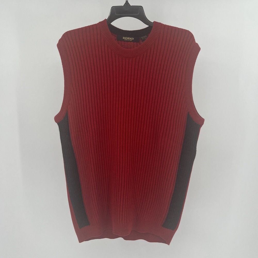 BACHRACH Made In Italy Merinos Fine Wool Blended Sweater Vest Large Red And Blac